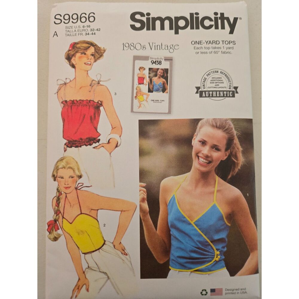 Simplicity Halter Top Pattern S9966 1980's Vintage Style Woen Size 6-16 Summer